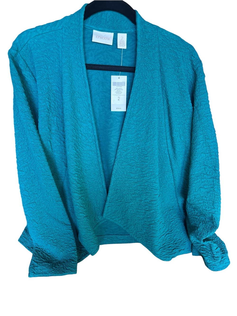 Chico's Teal Open-Front Textured Cardigan
